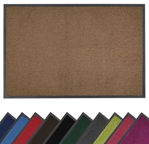 Bravich Barrier Door Mat. Indoor & Outdoor Rubber Backed Floor Mats, Non Slip Dirt Trapper Door Mats. Heavy Duty Machine Washable Door Mats - 60x80cm - Mocha