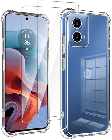 LYZXMY case for Motorola Moto G34 5G Phone case + 2 pcs tempered glass protective film, case soft silicone TPU Anti Scratch Anti Collision Clear Case