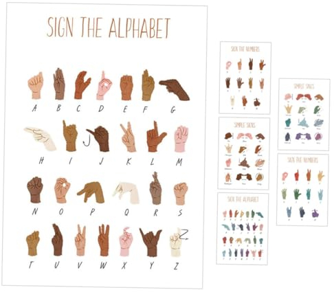 Gatuida 6St Bild zum Aufhängen in Gebärdensprache Bildungs-Alphabet-Diagramm Lernkarten für Gebärdensprachen beginner schulanfänger Nummern Aufkleber Klassenzimmer-Alphabet-Plakat Anzahl