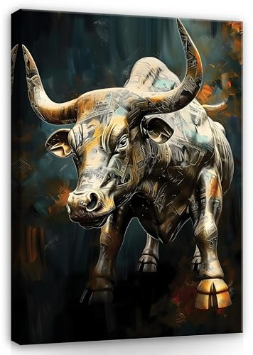 WallArena - Leinwand Bilder - Bulle Tiere - 70x100 cm Leinwandbilder - Bild auf leinwand - Wandbild XXL groß Wandbilder für Wohnzimmer Schlafzimmer Wohnzimmerbilder Modern kunstdruck - Schwarz