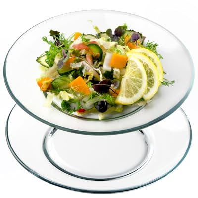 NUTRIUPS Lot de 2 assiettes à dessert en verre trempé de 22,5 cm, passent au lave-vaisselle et au micro-ondes