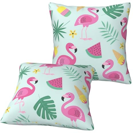ROOZEE Moderne Kissenbezüge mit Flamingo-Eiscreme-Motiv, bedruckt, 50 x 50 cm, quadratisch, mit verstecktem Reißverschluss, 2 Stück