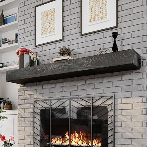 Woodlands-USA 60 schwebendes Kaminregal aus Holz, handgefertigt, Wandmontage, 152,4 cm, natürliche Kaminsims für über dem Kamin, Bauernhaus-Kaminregal, 152,4 x 20,3 x 7,6 cm, Grau