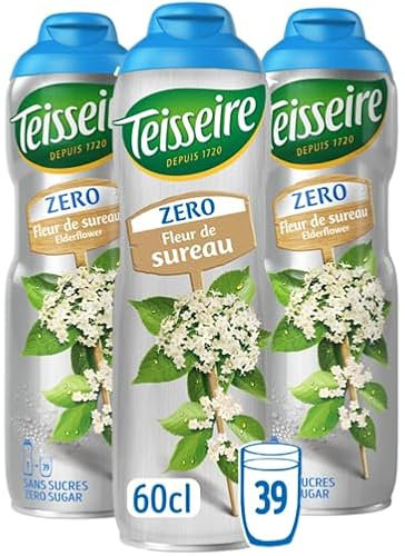Teisseire Zéro Sucre, Sirop de Fleur de Sureau pour Boisson Rafraîchissante, Cocktails, Bidon 3x60cl