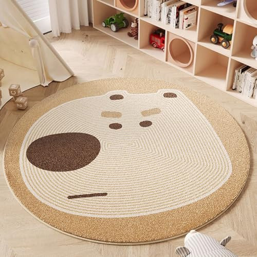 Ueiwffzo Kinderteppich Rund, Spielteppich Kinder, Waschbar Krabbeldecke Teppich Kinderzimmer,Pädagogischer Kinderzimmer Teppiche für Junge Mädchen (Hund,100 * 100cm)