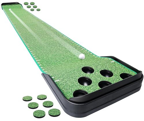 CHAMPKEY Premium Green Surface Golf Putting Mat with Distance Guides - Enhance Putting Accuracy and Challenge with Pong Game Golf Putting Green