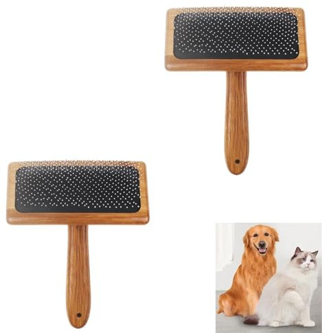 VZU 2PCS Wood Carding Brushes, Hand Wool Carders, Rug Tassel Brush, Carpet Needle Felting, Bamboo and Wood Air Cushion Pin Comb for Long-Haired Cats, Dogs, Pet Grooming