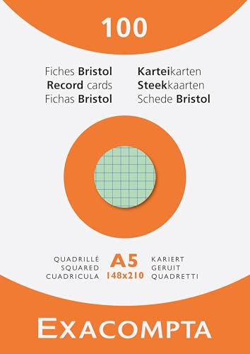 Exacompta - Ref. 13378E Karteikarten, kariert, 5 x 5 mm, ungelocht, Format 148 x 210 mm, 10 Packungen à 100 Stück, verschiedene Farben