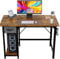 Devoko 100x50 cm Schreibtisch mit Schubladen, Klein Computertisch mit Kopfhörerhalter, Mini Bürotisch Study Table, schreibtische Klein für Home Office, Vintage Braun