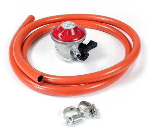 Wiltec Druckminderer 37 mbar 1,5 m Schlauch für UK, Gasdruckregler für konstanten Gasdruck, Gasregler mit Gasschlauch, Druckregler für Gasflaschen