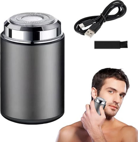 Mini Portable Electric Shaver,Mini Shaver,Mini Electric Shaver Bring USB Charging Cable and Cleaning Brush,Portable Electric Rotary Men's Razor,for Car,Travel (Metallic Gray)