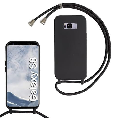 SLWYF Compatible with Samsung Galaxy S8 Crossbody Lanyard Case, Liquid Silicone Protective Phone Case with Strap Adjustable Neck Cord Necklace Soft Cover for Samsung Galaxy S8, Black