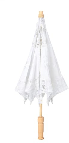 Wakects Silk Cloth Handmade Lace Wedding Bride Parasol Umbrella, Photography Lace Parasol for Decoration Props (L)