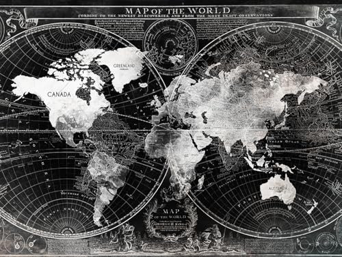 STYLER Glasbild Carta 80 x 120 cm I Wandbild Glas modern für Wohnzimmer Büro Flur Schlafzimmer | Weltkarte Vintage Design Schwarz Weiß | hochwertige Wanddeko Made in Europe