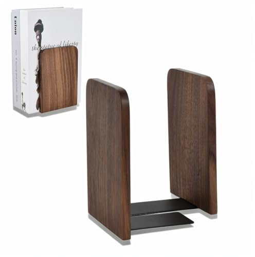 2 Pièces Serre-Livres en Bois de Noyer, 17x12cm Décoratif Presse Livres, Porte-revues, pour Maison, Bureau, École, Bibliothèque, pour Livres, Magazines, CDs et Jeux Vidéo