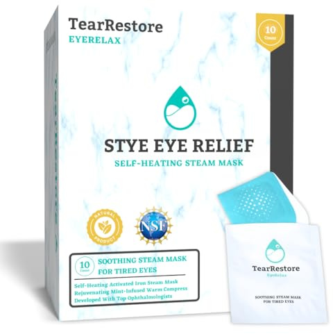 TearRestore EyeRelax for Stye Eye Relief & Dry Eyes. Heated Eye Mask with Moist Heat and Mint-Infused Steam. Self-Heating Warm Compress for Dry Eye, Blepharitis Relief & Overnight Comfort (10 Count)