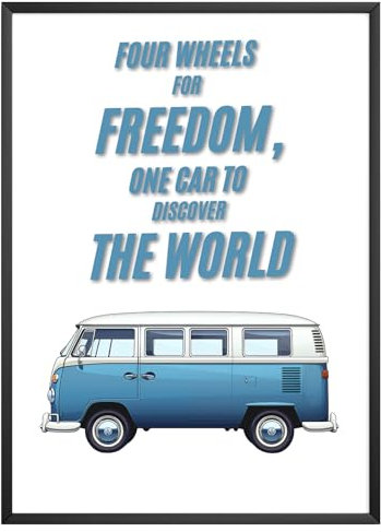 MJ-GRAPHICS® Poster VW Bus Retro Auto Bild Oldtimer Bild Travel Bild Autoliebhaber Wandbild Wohnzimmer Männerhöhle Garage Deko Geschenk – A3-Format, ohne Rahmen