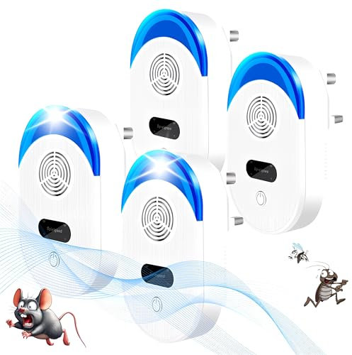 Ultrasonic Pest Repeller 4 Pack - Powerful Mouse Repeller Plug in Pest Control - Ultrasonic Rat Repellent- Electronic Mosquito Repellent - Ideal for Mice,Mosquitoes,Moths, Ants Etc.- Blue (4 Pack)