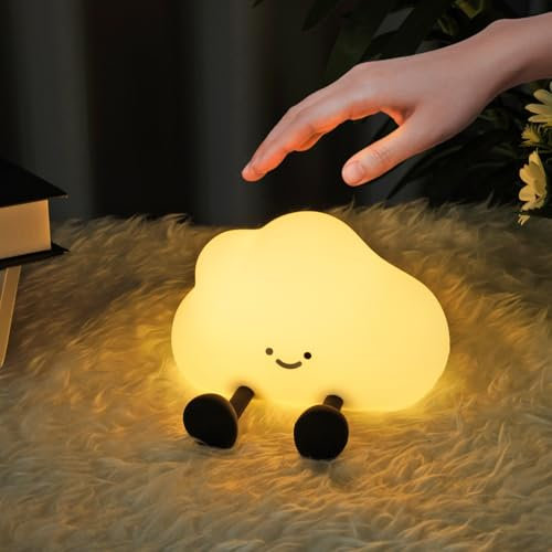 Ainiv Süße Silikon Wolken Nachtlampe, Dimmbares LED Touch-Licht, Wiederaufladbare Nachttischlampe mit USB, Quetschbare Lampe für Kinderzimmer, Dekoration und Geschenke