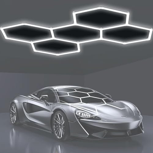 Générique Plafonnier LED Hexagonal Pour Garage, Éclairage Garage En Nid D'abeille, Installation Facile Avec 5 Grilles, Éclairage D'atelier Hexagonal, Convient Aux Garages, Salles Sport