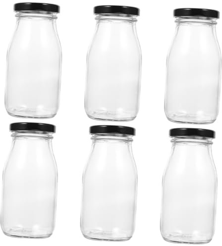 6Piezas Botella de Leche de Vidrio Sellable Refrigerador y Almacenamiento de Vintage Jugos y Batidos