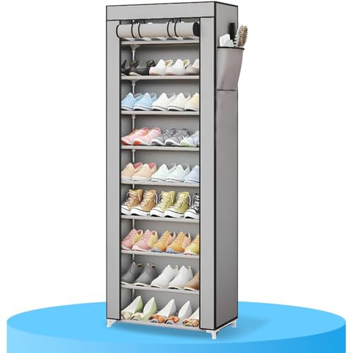 Dekohome Zapatero Tela con Cubierta Frontal, Organizador de Zapatos de Gran Capacidad ideal para Ahorrar Espacio, Organizador de Almacenamiento de Zapatos, 10 niveles, Gris, 158 x 30 x 58 cm