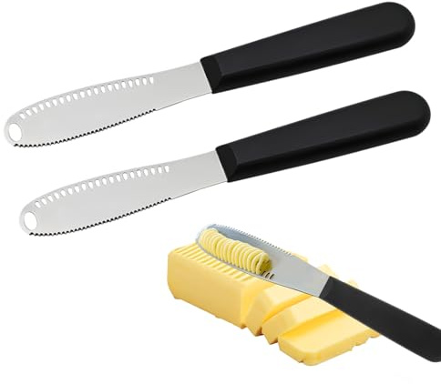 Creztail 2 Pcs Butter Knife Spreader with Holes, 3 in 1 butter knife, butter curler knife, Butter Grater with Ergonomic Handle, stainless steel butter spreader for Butter, Cheese, Jam