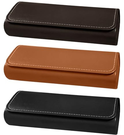 xiaoxiaozhijia 3er-Pack Brillenetui Hardcase,Brillenetui aus PU-Leder mit Brillenputztuch,Geeignet für Standard-oder Kleine Korrekturbrillen und Lesebrillen (Schwarz + Hellbraun + Kaffee)