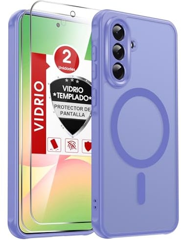 LeYi für Samsung Galaxy A56 5G Hülle für Magsafe mit 2X Panzerglas-Hellblau | Handyhülle Ultra Dünn Magnetisch Schutzhülle Schutzglas Matt Transluzent Stoßfest Handy Phone Case Cover 128gb A 56