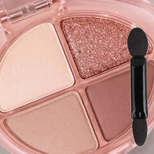 Quad Eyeshadow Palette with Rose Gold Glitter & Matte Brown Shades for Everyday & Evening Makeup - Versatile Four Colour Compact with Dual-Ended Applicator for Natural to Smokey Eye Looks