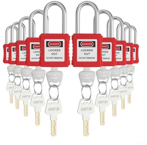 Lot de 10 cadenas de sécurité avec design unique de clé, étiquettes réinscriptibles pour la gestion et résistant à l'eau