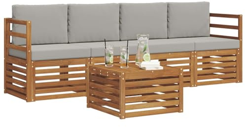 vidaXL Sofagarnituren 5 pcs Natürlich und Hellgrau Massivholz Akazie, Moderne, langlebige Garten-Sofagarnitur, sectionale Möbel für Patio, Terrasse, entspannte Sitzgelegenheit