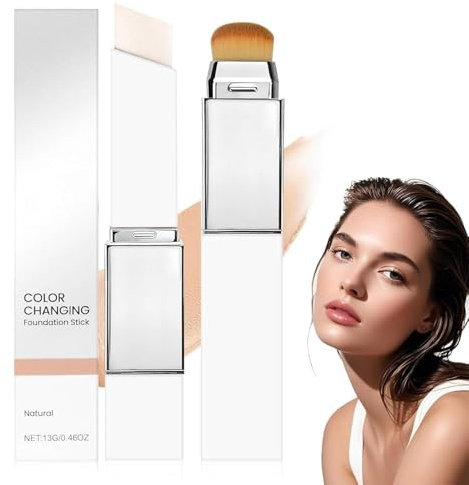 Changing Foundation Stick, 2-in-1 Color Changing Make up Foundation mit Pinsel, Face Foundation Stick für Alle Hauttypen, Abdeckstift Wasserfest & Langlebig (Natural)