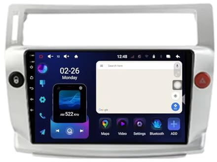 Car Radio para Citroen C4 C-Triomphe C-Quatre 2004-2009 Android 15 9 Pulgadas Multimedia Pantalla con BT GPS WiFi FM RDS Radio Mirror Link SWC para, 4 Core 2G+64G