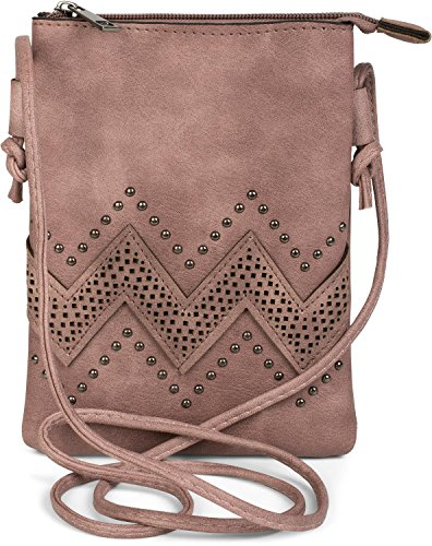 styleBREAKER Sac à bandoulière mini pour femme avec découpes en zigzag et clous, sac à épaule, sac à main, sac 02012211, couleur:Vieux rose-