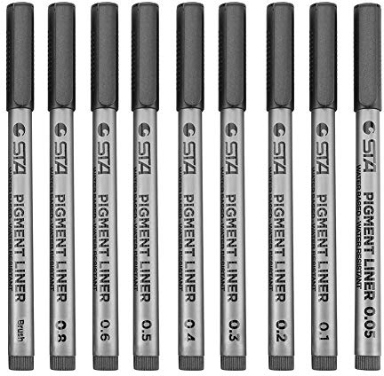 9 Stück Wasserbasis Pen Brush Set Wasserdichte Fine Line Pen Micron Tintenschreiber Archival Ink Micro Stifte 0.05~0.8 mm für Zeichnung Skizzieren schwarze Tinte von STA