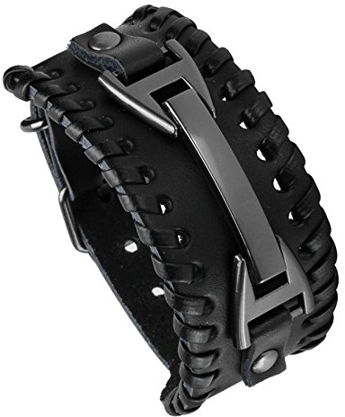 MILAKOO Men Schwarzes Lederarmband Punk Geflochtenes Seil Legierungsarmband Armreif