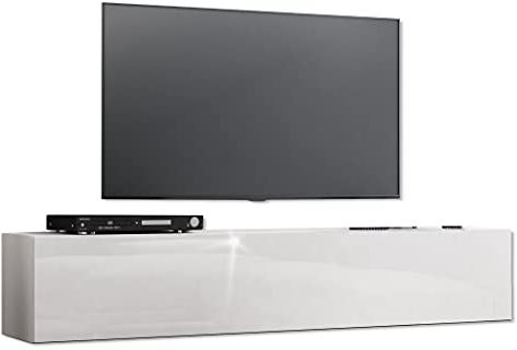 TV Schrank Lowboard TV Möbel Fernsehtisch Hängeboard 160cm - Hochglanz Tür- LED - K160 (Weiß Matt + Weiß Hochglanz)