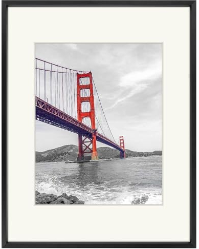 Frametory 11 x 14 Aluminium Bilderrahmen mit elfenbeinfarbenem Farbe Matte für 8 x 10 Bild und Echten Glas, Metall Bilderrahmen Collection 11x14 Schwarz