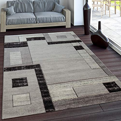 Paco Home Edler Designer Teppich Konturenschnitt Kariert in Grau Schwarz Meliert, Grösse:60x100 cm