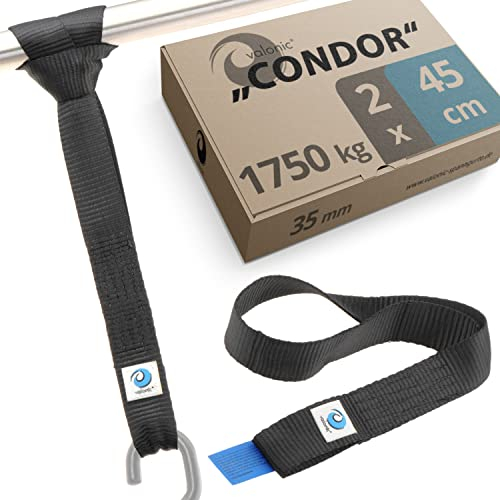valonic CONDOR - 2x 45cm Cinghie di fissaggio, 35mm, 1750 Kg, certificate TÜV Rheinl., EN 12195-2 - nero, per fissare la moto durante il trasporto