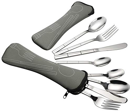 Hokky 2 Person Camping Cutlery Set, 8-Piece Flatware with Carrying Gray Case