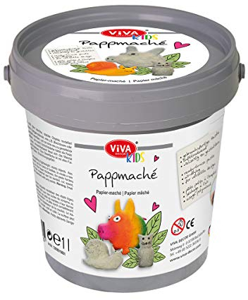 Viva Decor KIDS Pappmache Kinder (Eimer, 1 kg) GEBRAUCHSFERTIG, ohne Anrühren, Pappmaché zum Basteln für Kindergarten, Schule, Therapie und zu Hause - Made in Germany