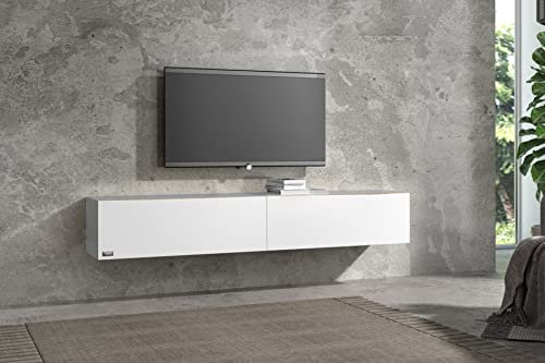 Wuun® 140cm/ Front Weiß-Matt (Korpus Perl-Matt-Grau)/8 Größen/6 Farben/TV Lowboard TV Board hängend Hängeschrank Wohnwand/Somero