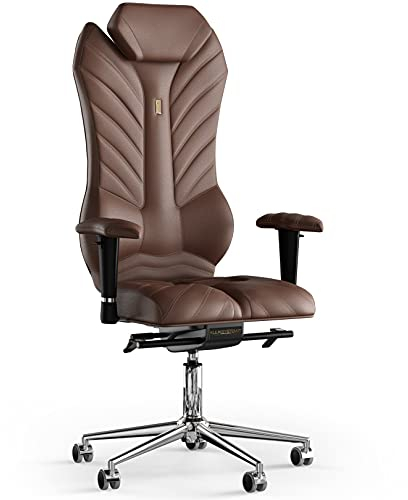 KULIK SYSTEM Ergonomischer Executive Bürostuhl - Komfort & Verstellbarer Stuhl mit Rücken-& Lendenwirbelstütze für Lange Arbeitsstunden|Patentiertes Rückenentlastungsdesign| Monarch Echtleder-Whisky