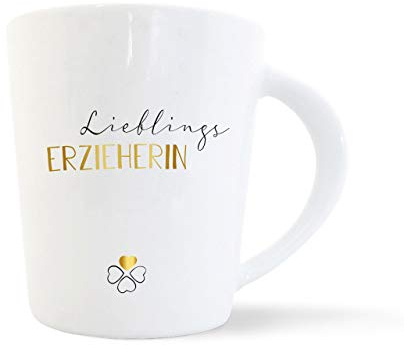 mintkind® Kaffeebecher Lieblings Erzieherin | Porzellan Kaffee Becher Tasse Weiß | Geschenk für die beste Erzieherin | Geburtstag, Weihnachten, als Dankeschön & zum Abschied | Geschenkidee