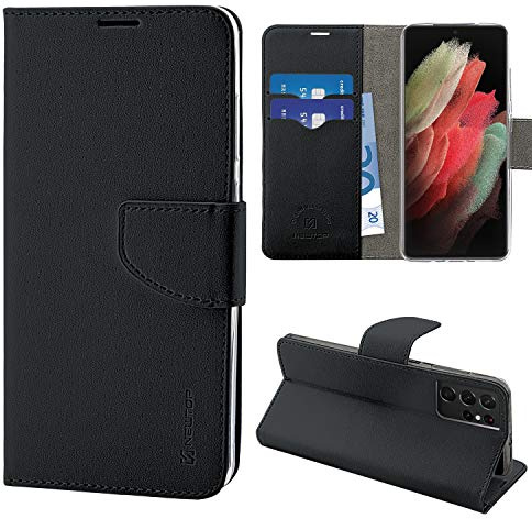 N NEWTOP Cover Compatibile per Samsung Galaxy S21 Ultra 5G, HQ Lateral Custodia Libro Flip Chiusura Magnetica Portafoglio Simil Pelle Stand (Nero)