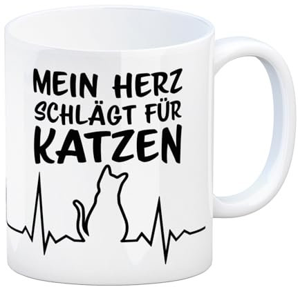 Mein Herz schlägt für Katzen Kaffeebecher mit süßem EKG Motiv Für Katzenliebhaber als Geschenk verrückte Katzenmenschen Herzmonitor Design