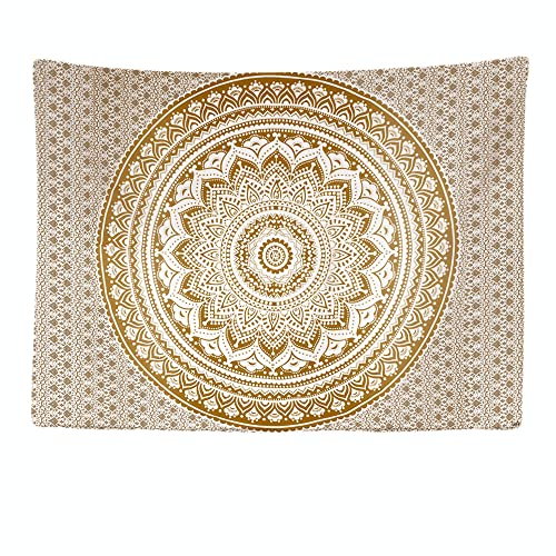 Ulticool – Tapisserie Murale Décorative Chambre - Mandala Hippie Bohème Or - 200 x 150 cm Grand – Papier Peint Tissu – Tapestry Aesthetic Wall - Décoration Panoramique