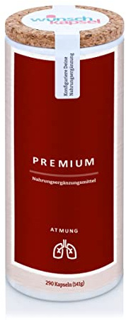 Wunschkapsel ATMUNG Premium Ergänzung | für optimale Sauerstoffversorgung | hochdosierte Heilkräuter, Rutin, OPC, Vitamine A + B3 | 290 vegane Kapseln aus deutscher Manufaktur für XL-Reichweite